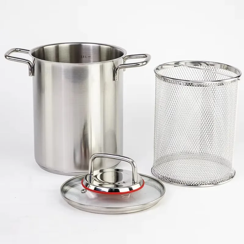 

Hot Sale Food Grade Stainless Steel Pasta Pot Noodle Pan Set Deep Frying Pan with Strainer Asparagus Pot for Home Cooking