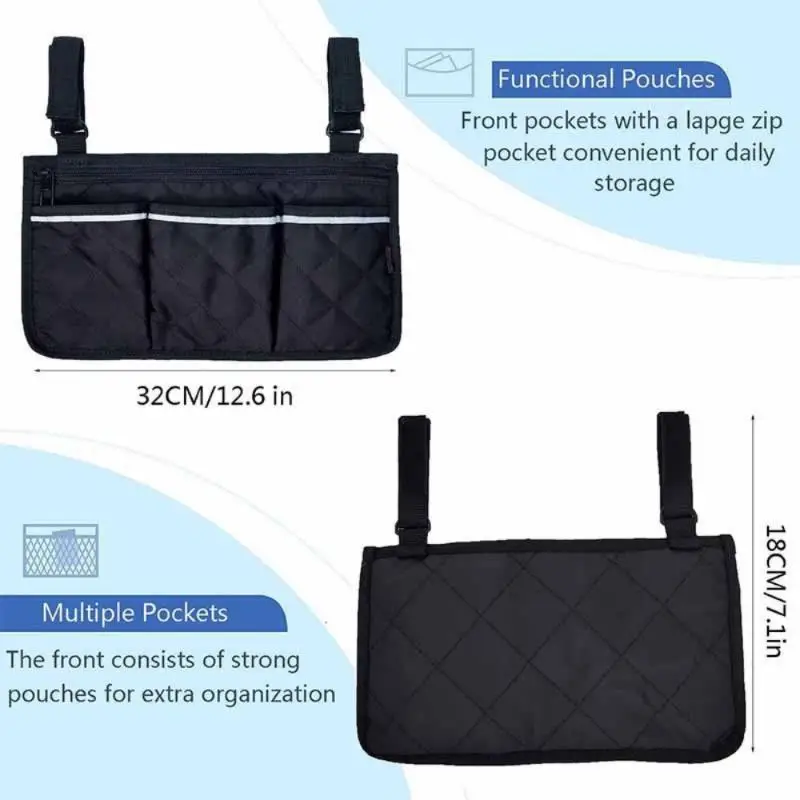 Waterproof Wheelchair Side Organizer Bag Multi Pockets Zippered Armrest Storage 5 Colors for All Weather Use