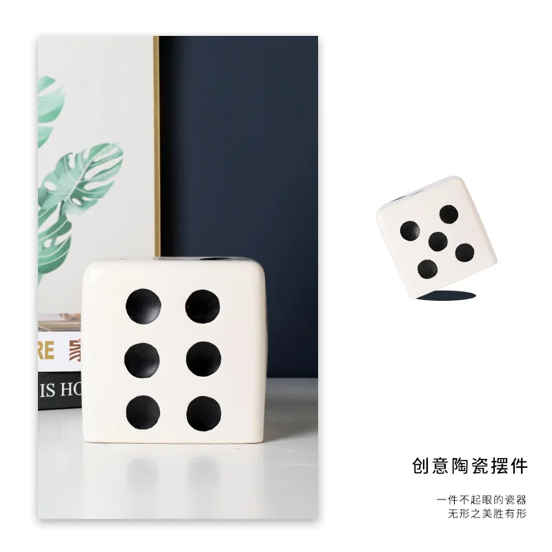 Black and White Ceramic Dice Crafts Bookcase Tabletop Decoration Abstract Art Square Store Living Room