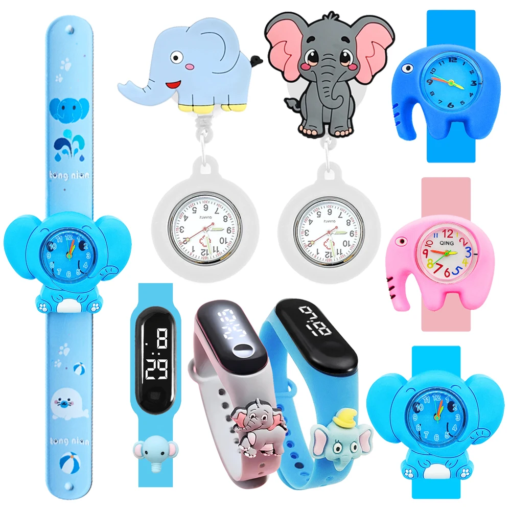 Cartoon Elephant Style Boys Watches Baby Kindergarten Gift Children Study Time Toy Wristwatches Slap Bracelet Clock Kids Watches