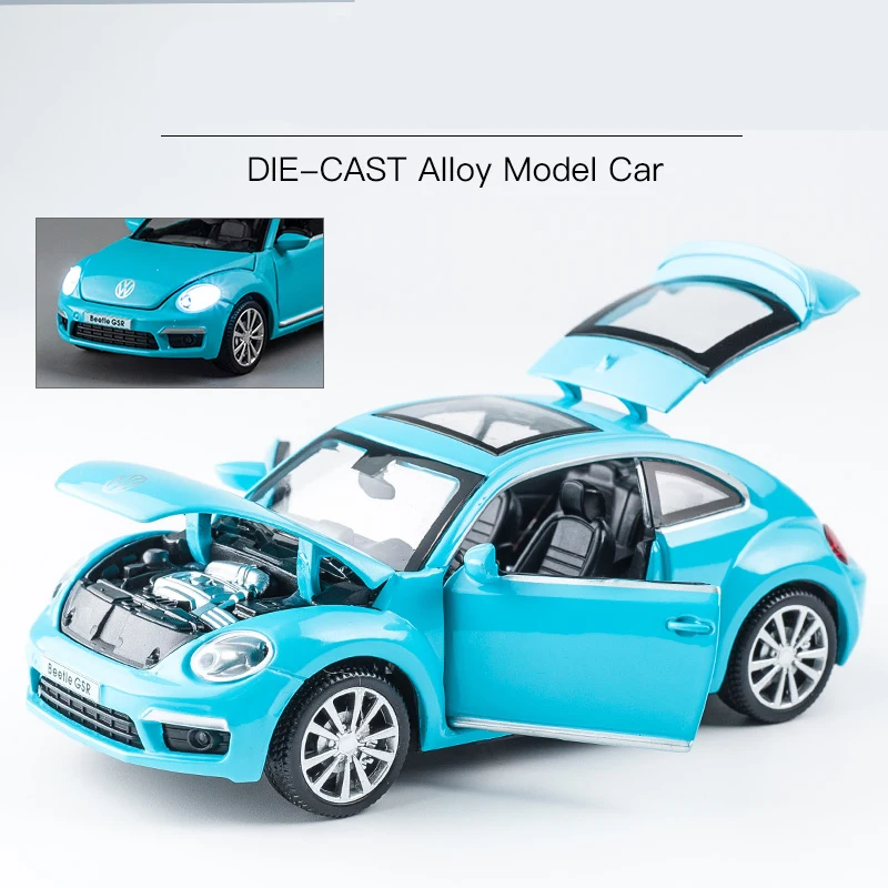 1:32 Toy Car Beatle Metal Alloy Car Model Diecast Simulation Toy Vehicles Car Model Sound Light Miniature Scale Gift