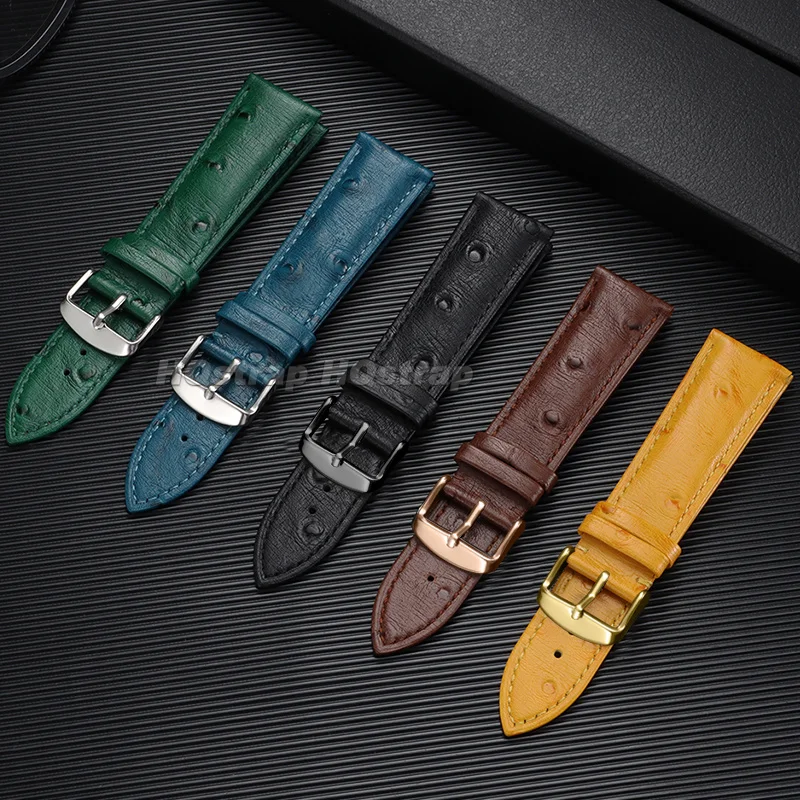 Ostrich Pattern Leather Watch Band 18mm 19mm 20mm 21mm 22mm Cowhide Band for Business Multi-Color Sport Comfortable Bracelet
