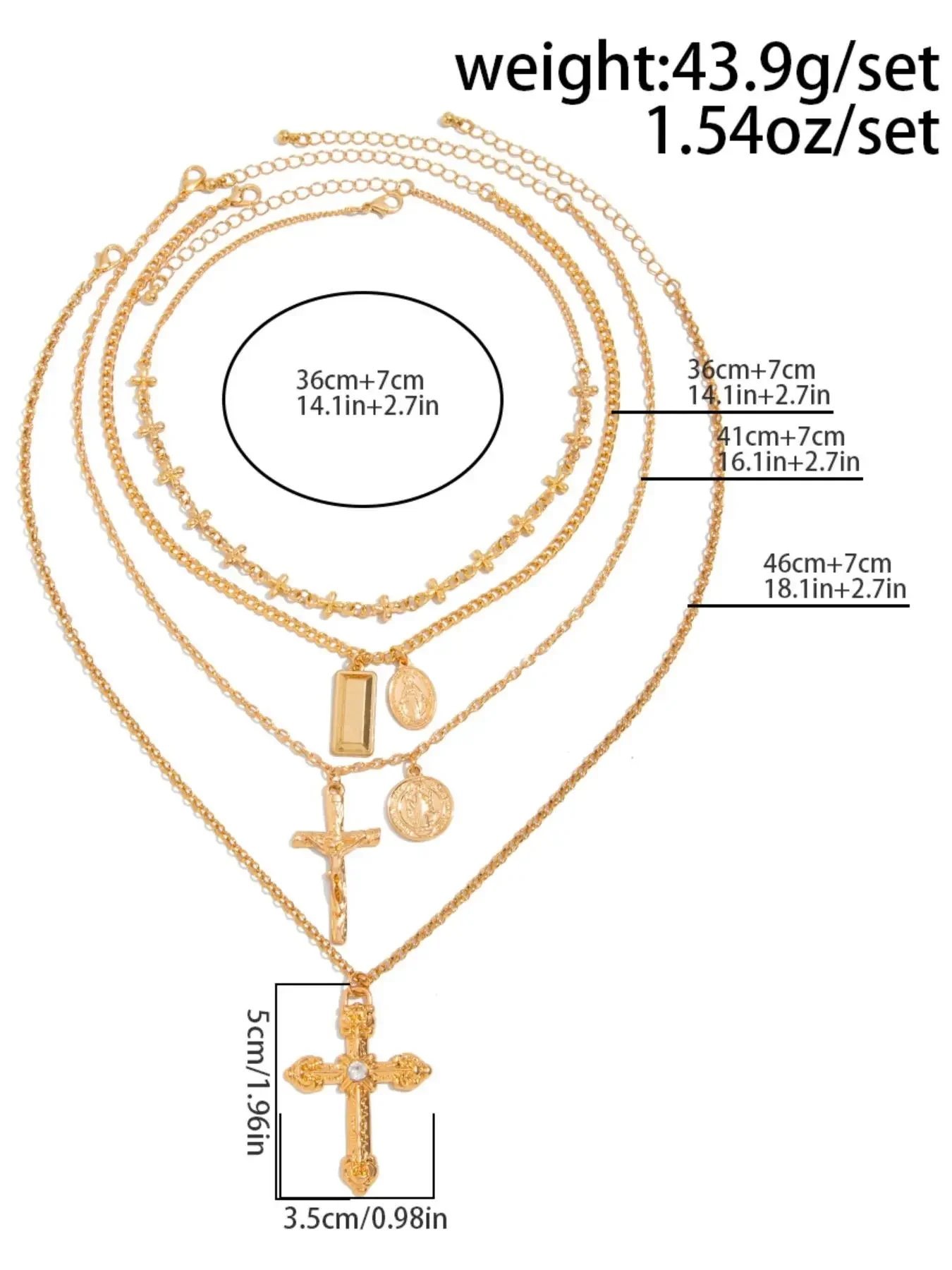 4-Piece Vintage Metal Geometric Circle Pendant Layered Necklace Set, Women's Punk Style Jesus Cross Pendant Jewelry, Geometric Bold Cross Design