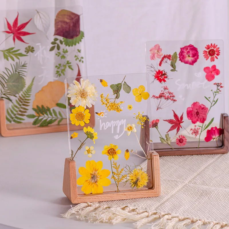 Acrylic Wooden U-Shaped Double-Sided Transparent Photo Frame DIY Embossed Flower Display Stand Creative Mother's Day Decorati...