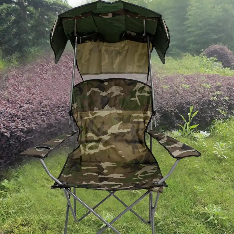 Folding Chair With Sun Shield Portable Folding Fishing Stool Camping Lounge Chair Lightweight Portable Seat For Indoor And