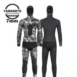 7mm Wetsuit Spearfishing Open Cell Neoprene Freedive Scauba Diving Hoodie Camouflage Blind Sewing Two Piece