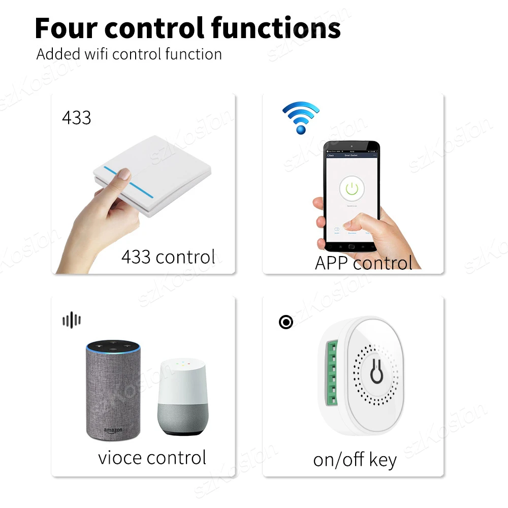 Tuya WiFi Interruptor Inteligente com Monitor de Energia, Relé Mini Breaker de 2 Vias, APP Vida Inteligente, Controle de Voz, Trabalhar com Alexa, Google, 16A, RF433