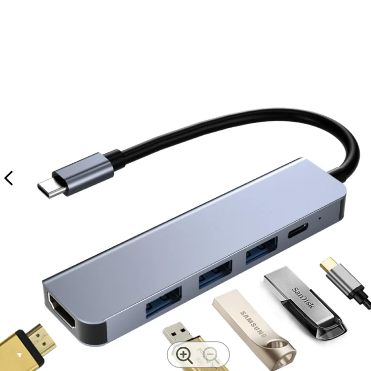 5 in 1 USB‑C Multi‑Port Hub Multiport Adapter High‑Speed Data Transfer Expansion Dock for Laptop Notebook Smartphone