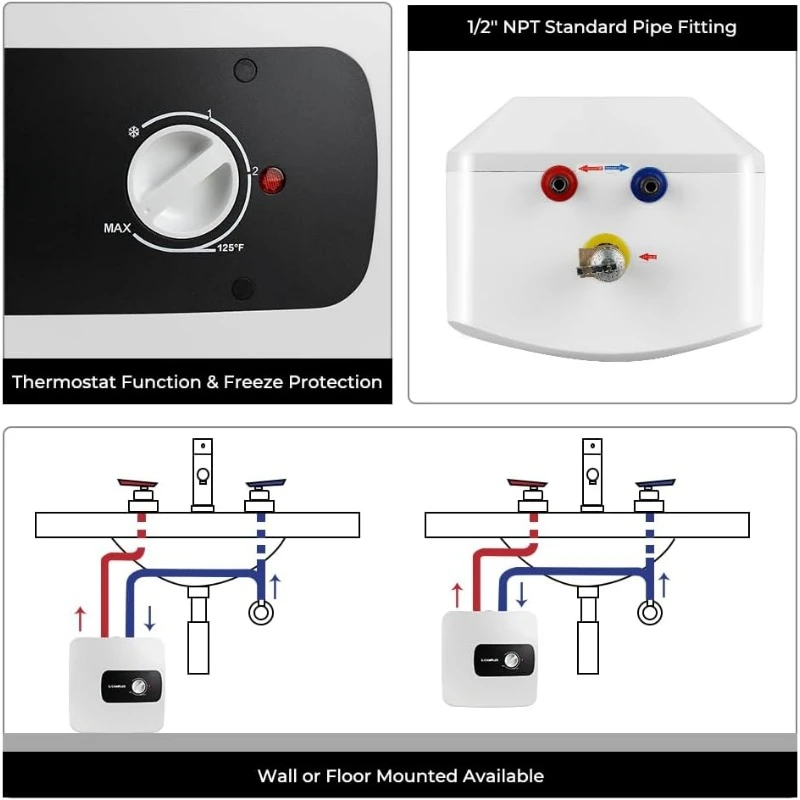 Calentador de agua Calentador de agua bajo demanda de 4 galones Calentador de agua eléctrico con enchufe de cable de alimentación 1,44 kW 120 V Fácil de instalar y usar