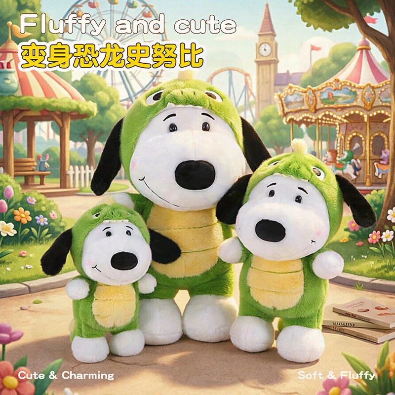 Kawaii Cute Peanuts Snoopy Dinosaur Costume Plush Toy Stuffed Animal Soft Pillow Sleeping Buddy for Kids Birthday Christmas Gift