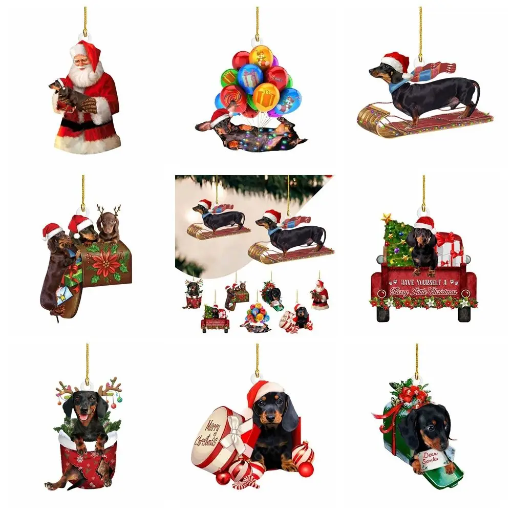 2D Dachshund Pendant Merry Christmas Double Sided Christmas Hanger Oranments Acrylic Dachshund Acrylic Christmas Dog Pendants