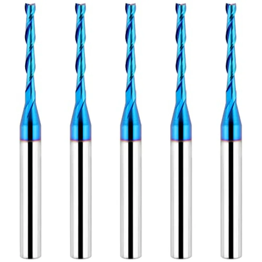 

5PCS Spiral Router Bit 1/4 inch Shank 1/8 inch ting Diameter Extra Long 3 inch Solid Carbide with Nano Blue Coating CNC Router
