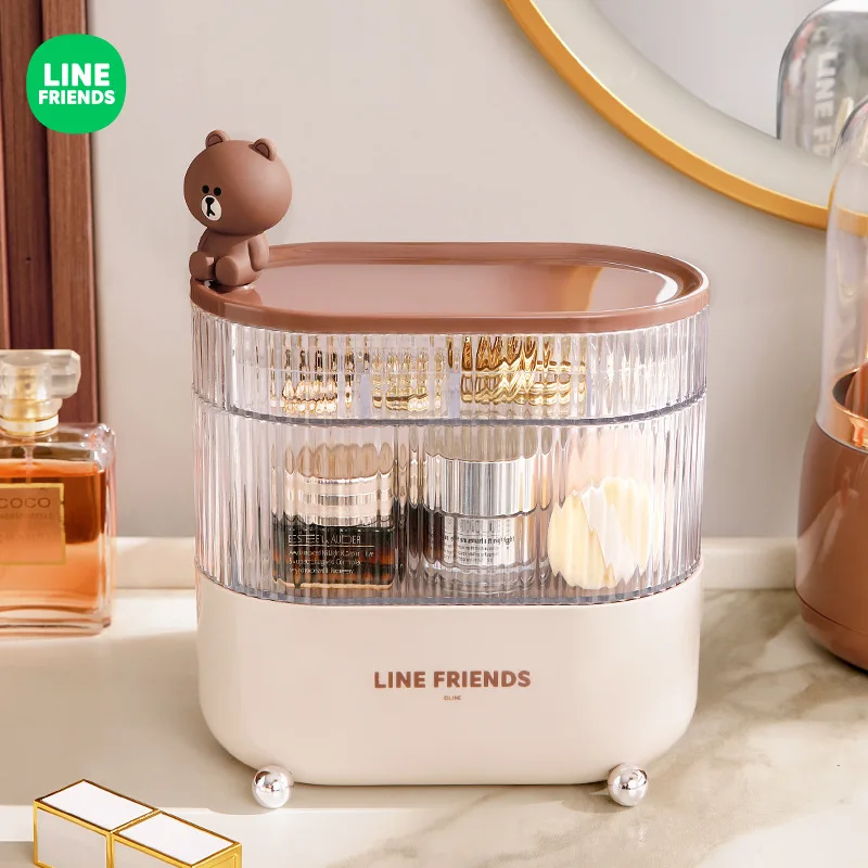 

LINE FRIEDNS Brown Anime Kawaii Skincare Dressing Table Miscellaneous Sorting Box Lipstick Cosmetics Desktop Storage Box Gifts