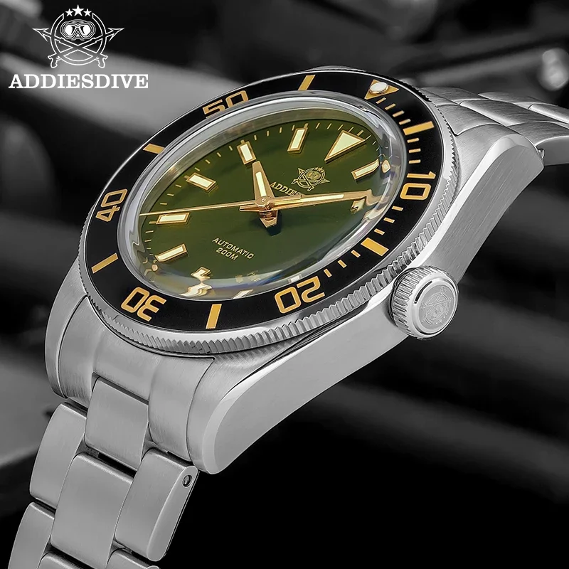 NewADDIESDIVE غواص ساعة فاخرة الأعمال الياقوت AR المغلفة 200 متر مقاوم للماء مضيئة NH35 ساعة ميكانيكية أوتوماتيكية AD2084 جديد