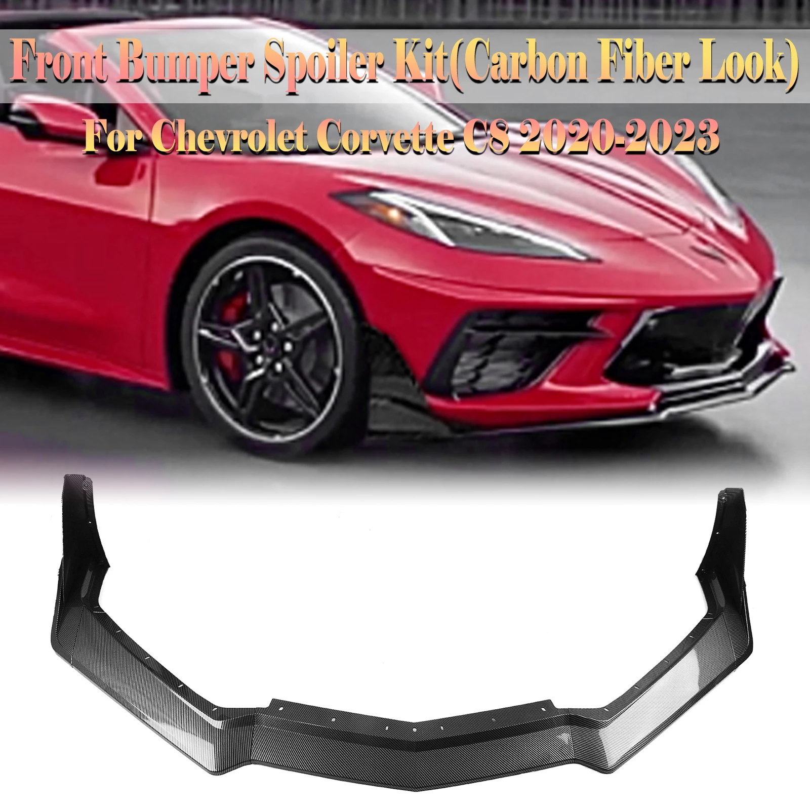 

For Chevrolet Corvette C8 All Models 2020-2024 2 Door C8 Z51 STG Stingray Front Bumper Spoiler Lip Carbon Fiber Look Splitter