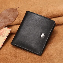 BISON DENIM Short Wallets Men Genuine Leather RFID Blocking Wallet Men Coin Pocket Card Holder Designer Purse Mini W9317