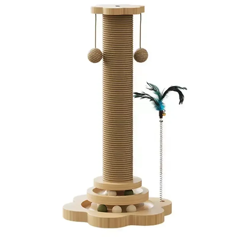 Indoor Double Layered Solid Wood Turntable Cat Scratcher Posts Sisal Liner Sustainable Material