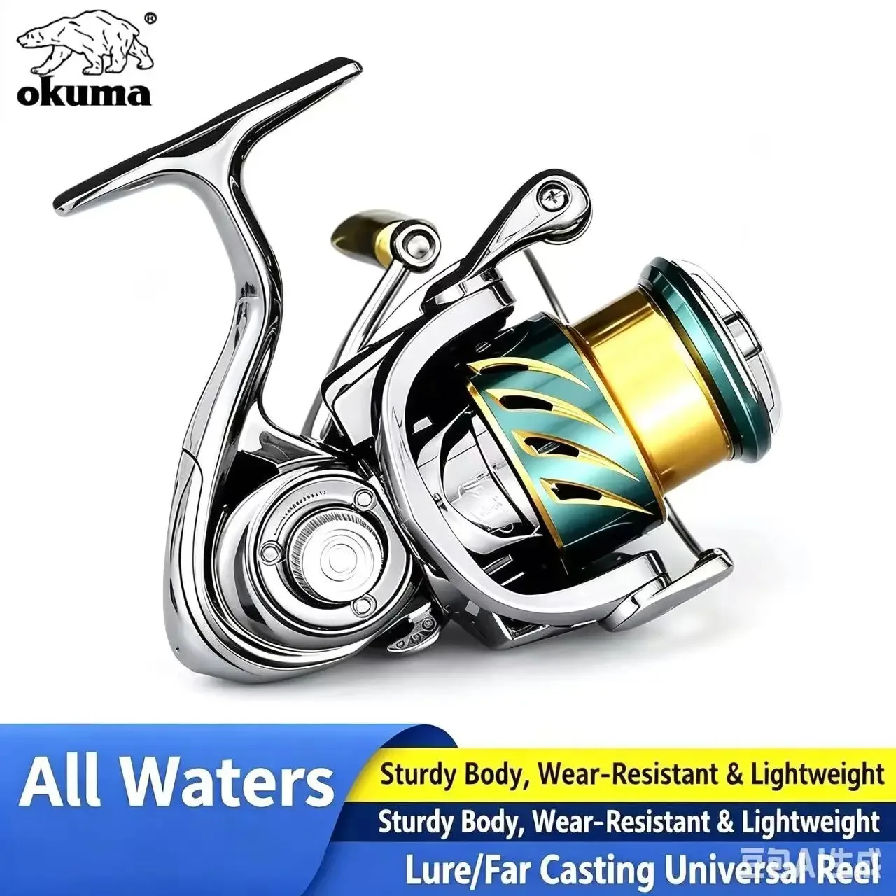 Okuma Spinnrolle, Ganzmetall-Angelrolle, maximale Bremskraft 12 kg, für Salzwasser- und Süßwasser-Langwurfköder, kostenlose Angelbrille. – Detail 1