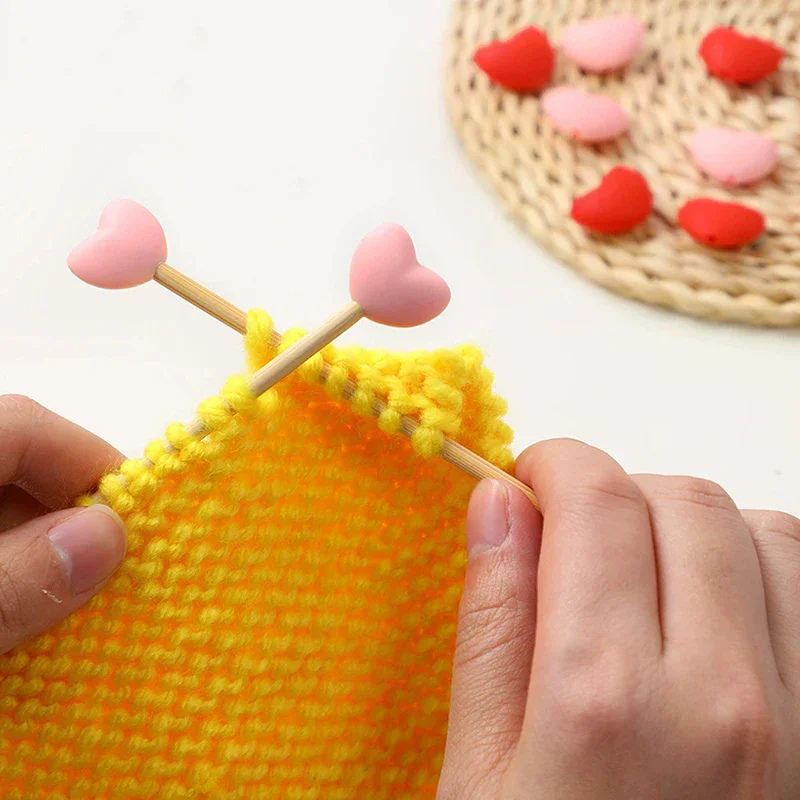6pcs Knitting Needle Point Protectors Point Needle Stoppers Heart Shaped Stitches Stoppers Needle Caps Knitting Accessories