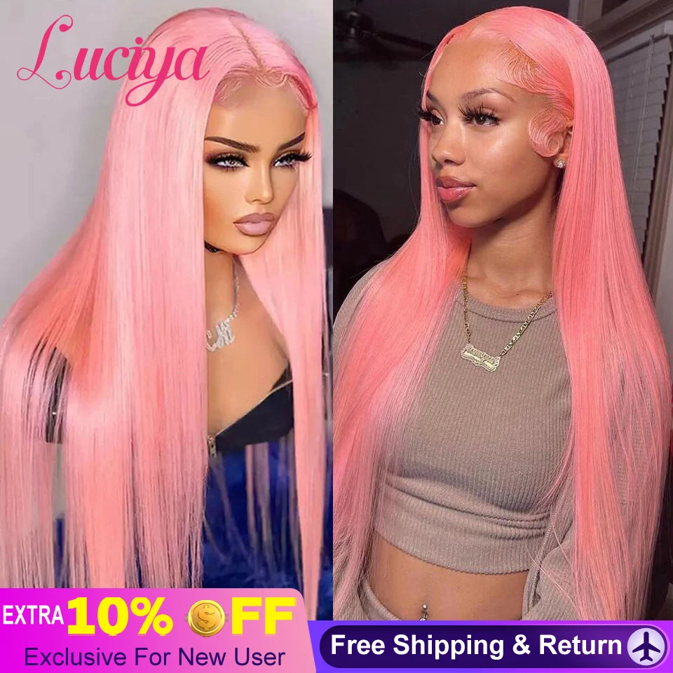

Pink Colored 13x6 Transparent Lace Wig Straight 13x4 Lace Front Human Hair Wigs For Women Bleached Knots Pre Plucked Closure Wig