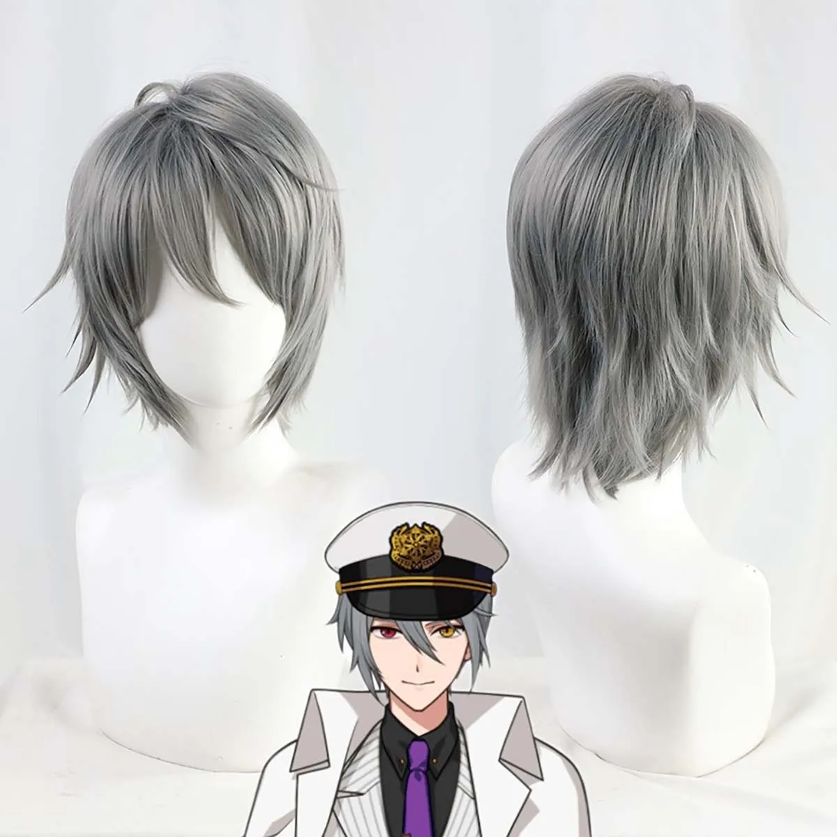Men Anime Owen Cosplay Wig From Promise of Wizard Heat Resistant Synthetic Grey Short Spiky Hair Adjustable Cap Halloween Party