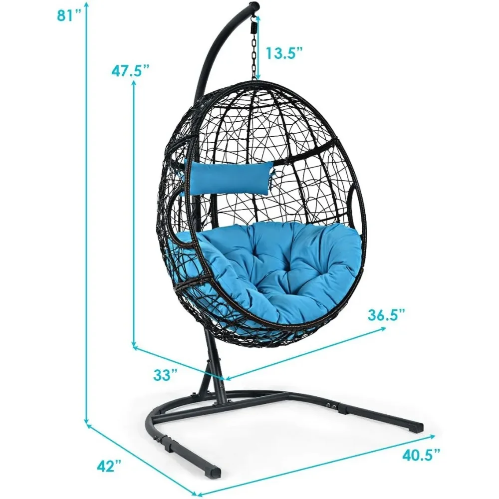 Hanging Egg Chair, Hammock Chair with Soft Seat Cushion & Pillow, Multifunctional Hanging Chairs for Outdoor Indoor