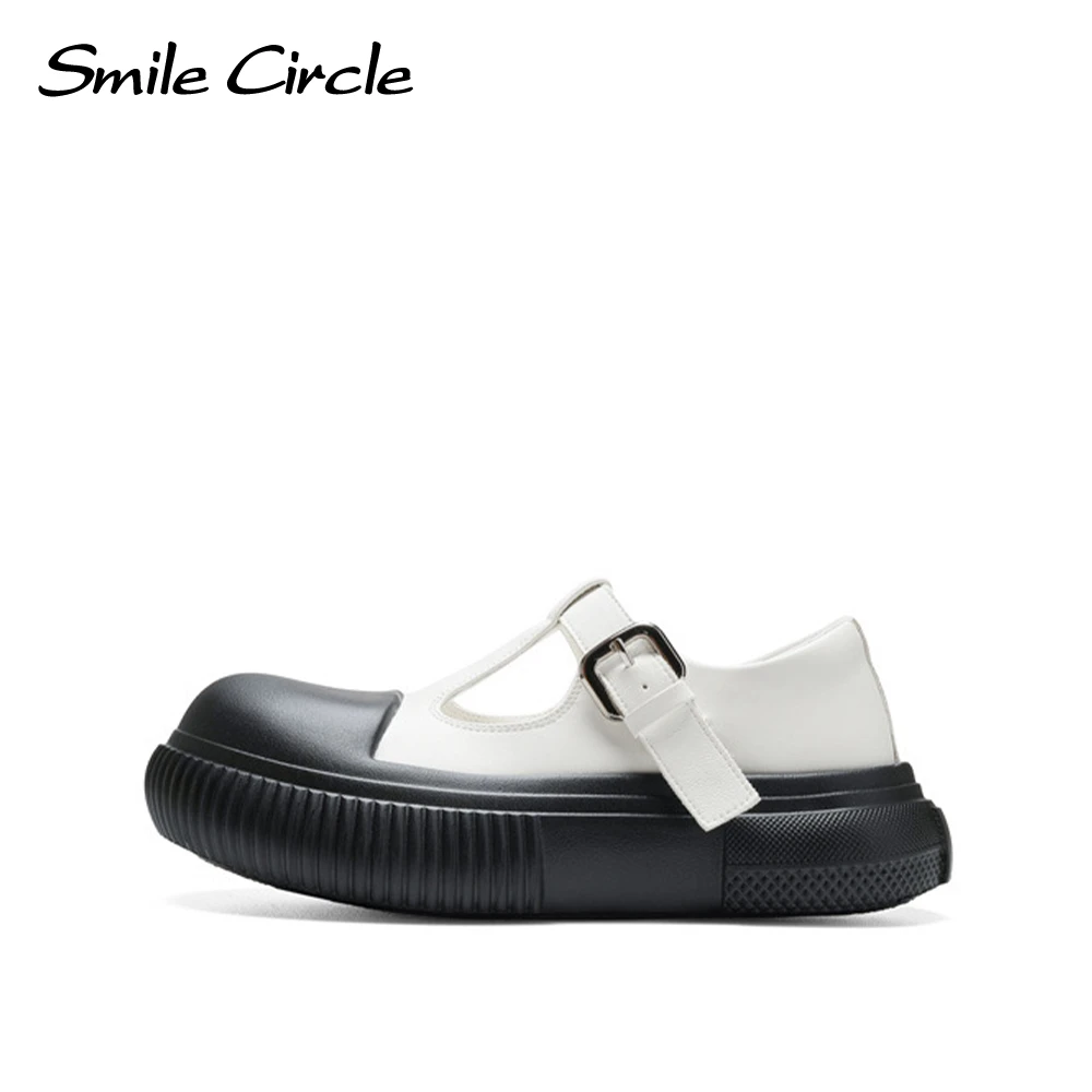 Buty na co dzień Smile Circle Słodkie i wszechstronne buty na płaskiej platformie Okrągłe palce Śliczne koreańskie buty damskie na co dzień