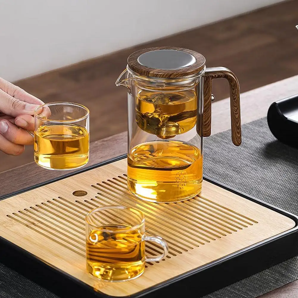 Water Separation Inner Container Teapot One Click Magnetic Switch Tea Separation Filtration Glass Tea Pot Wood Handle Tea