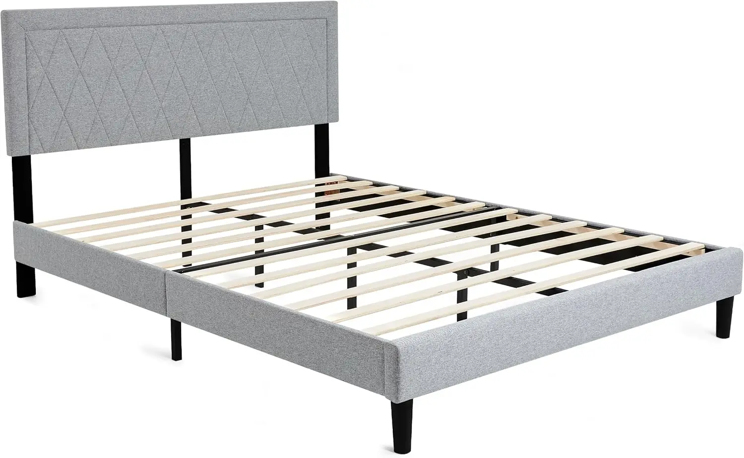 

Bed Frame Upholstered Platform Bed with Headboard Wooden Slat Support No Box Spring Needed(Queen, Light Gray)