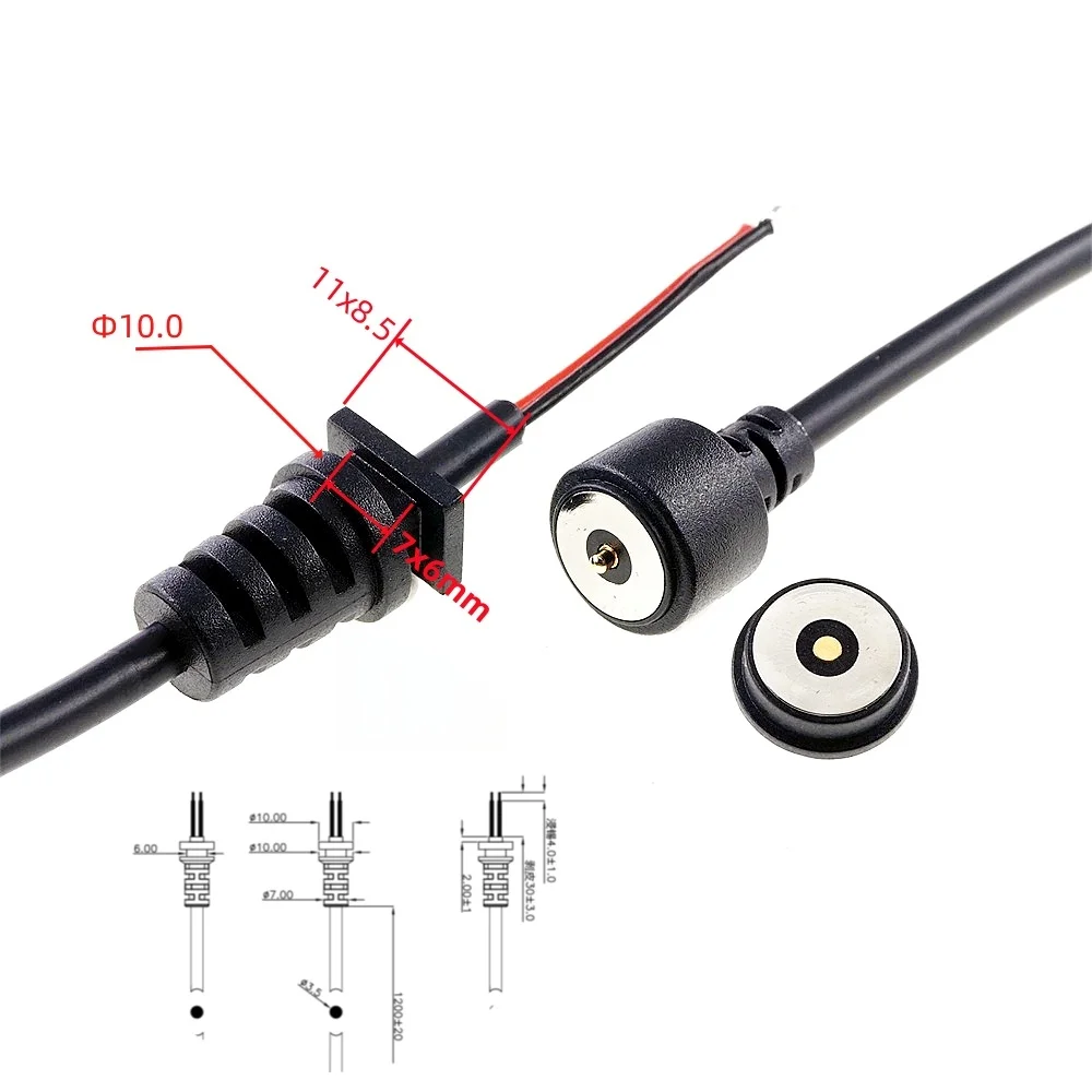 1 Set Hight Current Pogo Pin Magnetic Connector Spring-Loaded USB Cable Threaded M8 M12 Power Charge Waterproof Pad 3A 12V