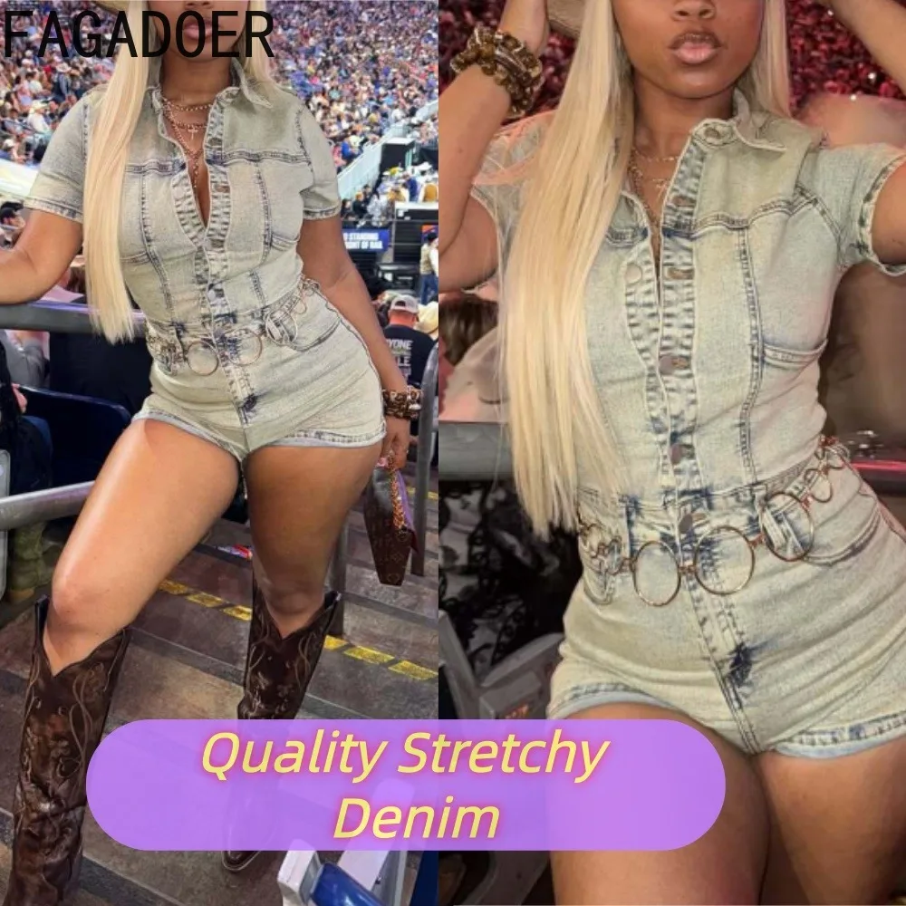 

FAGADOER Y2K Streetwear Denim Rompers Cool Girl Washed Bodycon Quality Stretchy Denim Jumpsuits Fashion Overalls Jeans Playsuits