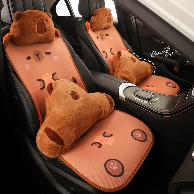 

Cute Cartoon Capybara Plush Car Seat Cushion Covers Universal Four Seasons Soft Comfortable Headrest Waist Support