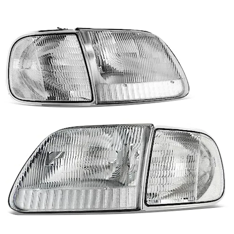 

Headlight Assembly Compatible with 97-03 F-150/97-02 Expedition Pickup Headlamp Replacement Chrome Housing Clear Lens