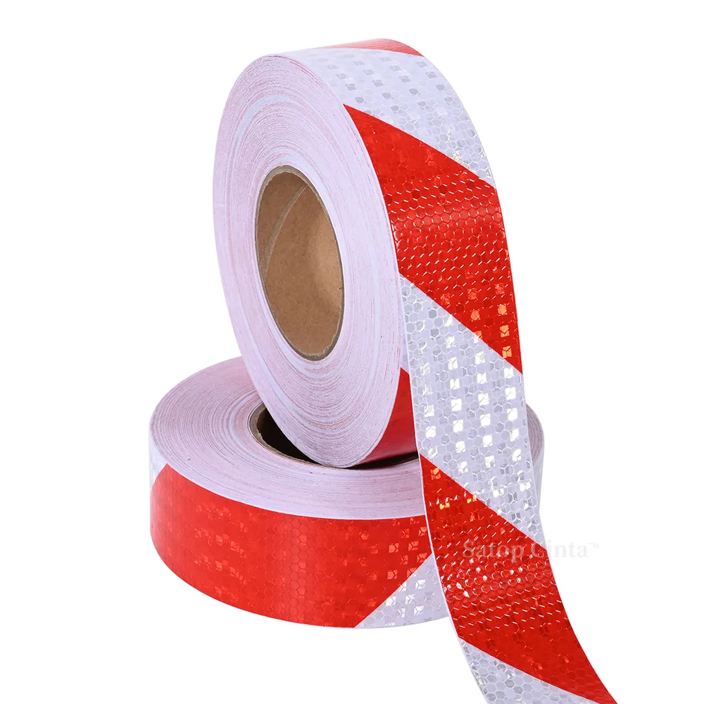 5cm*50m Waterproof Reflective Bicycle Stickers Twill White-Red Left Or Right High Reflection Hazard Caution Stripe Adhesive Tape