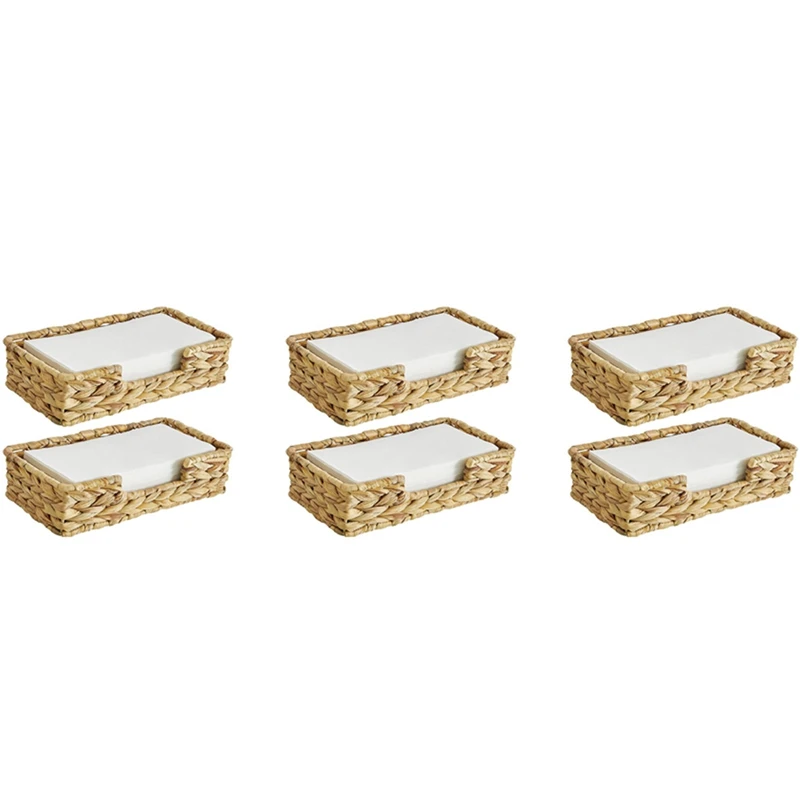 

6PCS Bathroom Disposable Guest Towel Holder Long Seagrass Woven Rattan Wicker Table Hand Guest Towel Basket Tray,L