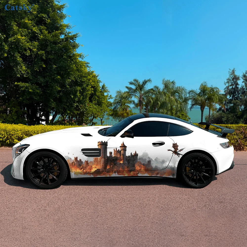 

Dragon Castle Flame Car Vinyl Wraps Decal Self-adhesive PVC Sticker Suitable for Trucks SUV Decoration Auto Accessories Gift