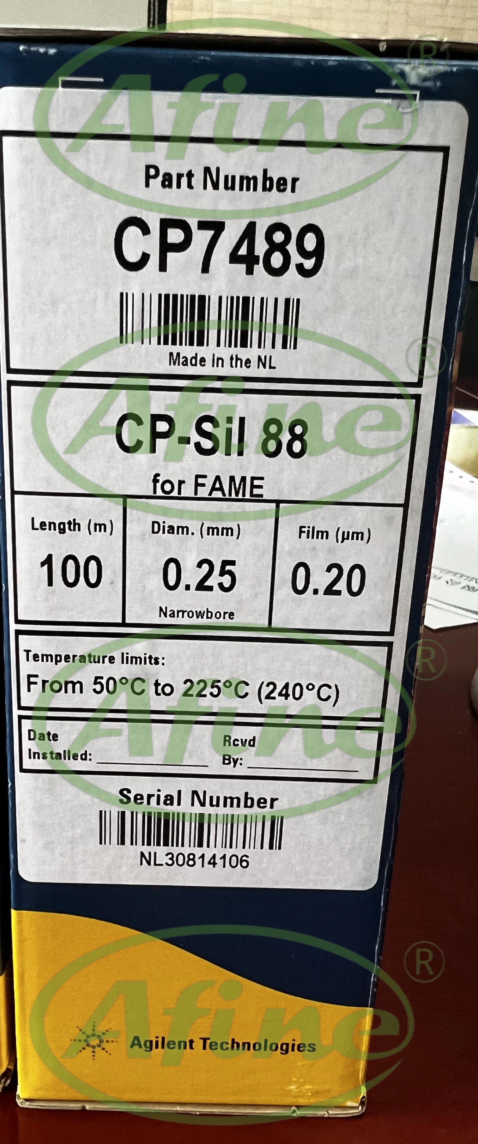 

AFINE JW CP-Sil 88 for FAME Columns Analysis CP7489 Agilent GC 100m 0.25mm 0.20µm 7-inch Holder