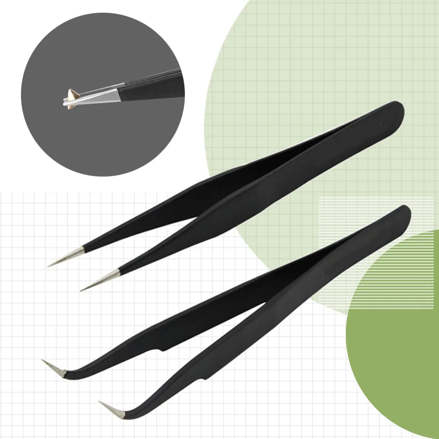 Pinzette Anit-Static, pinzette nere di precisione fai da te per nail art ed estensioni delle ciglia Strumenti di bellezza