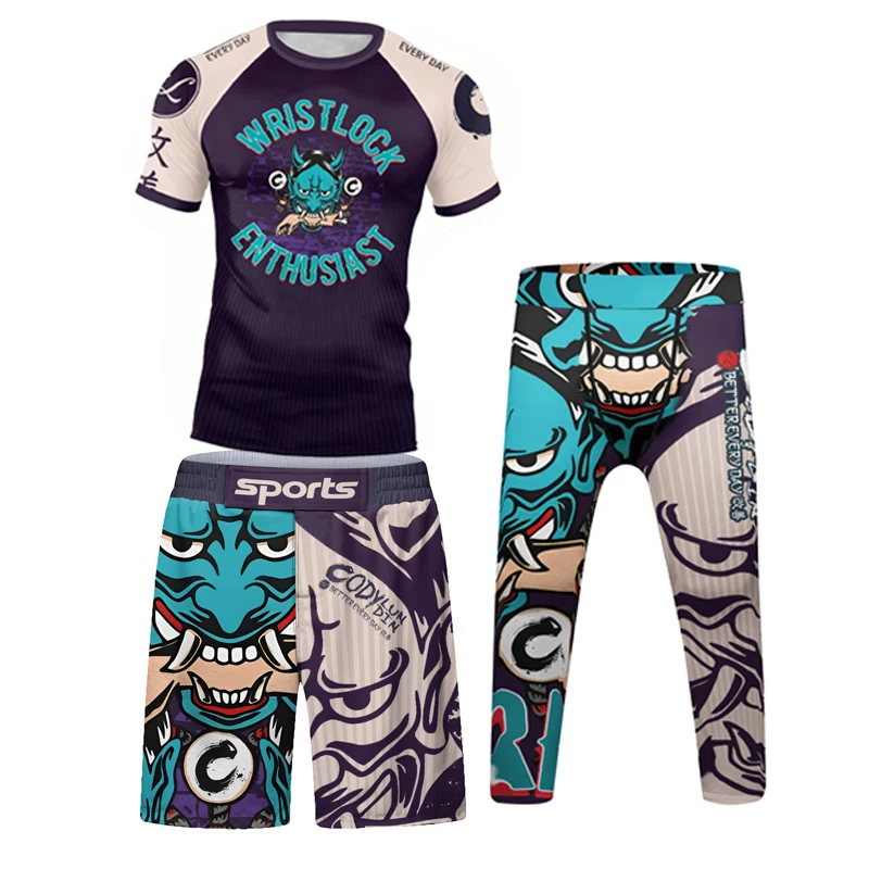 Tuta Sportiva per Bambini MMA Muay Thai, Abbigliamento Sportivo per Ragazzi, Set da Boxe e Jiu Jitsu, Completo da Allenamento e Corsa, Abbigliamento da Palestra per Bambini, Rashguard