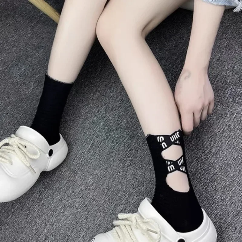 Calcetines apilados con huecos para mujer, medias versátiles de moda Retro, edición coreana, Y2K, 2023