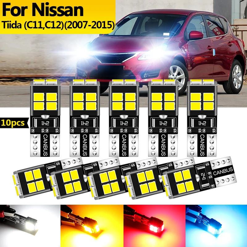 10PCS 12v For Nissan Tiida C11 C12 2007 2008 2009-2015 LED Clearance Light Parking Bulb Lamp W5W T10 194 Canbus car accessories