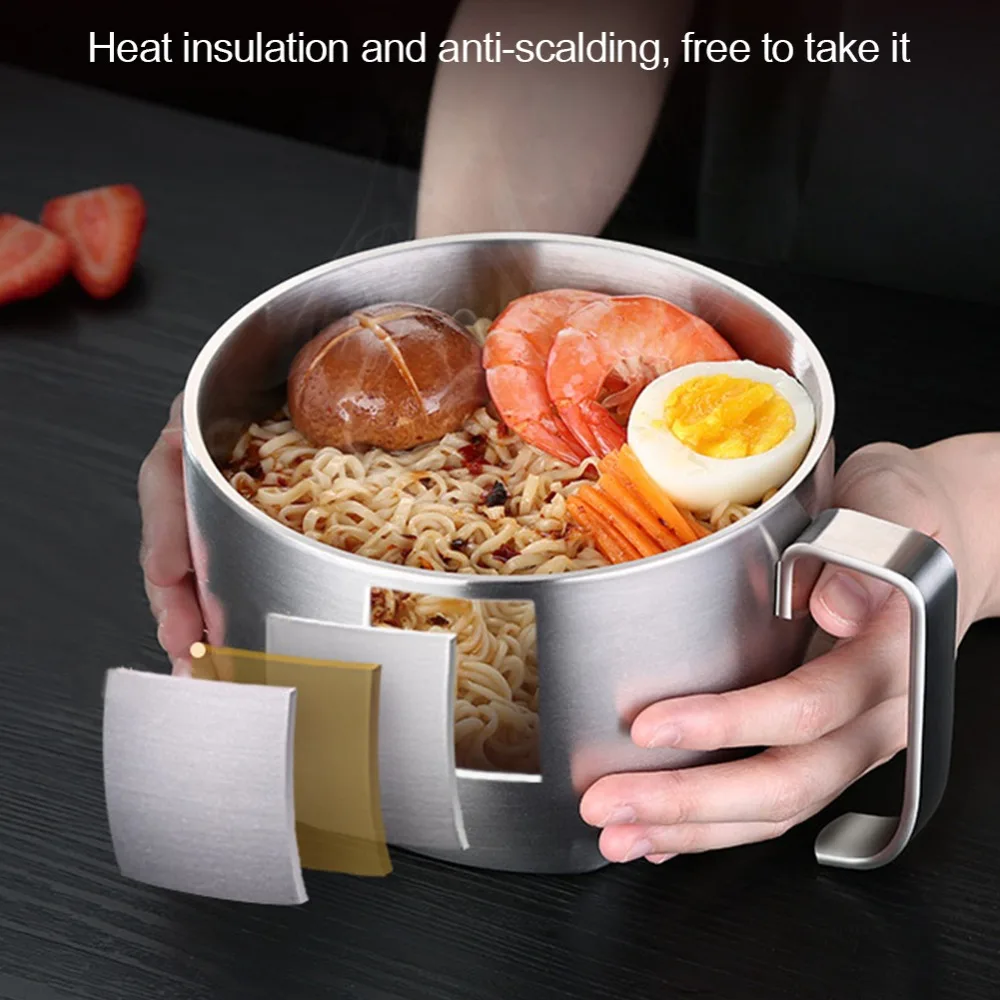Rustless Steel Lunch Box Large Capacity Thickened Anti-drop Multi-purpose Container Round Shape Wide Mouth Metal Bowl