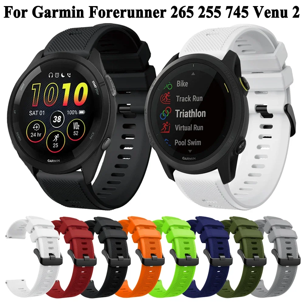 Sports Silicone Watchband For Garmin Forerunner 265 255 Music 745 Strap For Garmin Vivoactive 4/Venu 2 Replacement Wrist Band