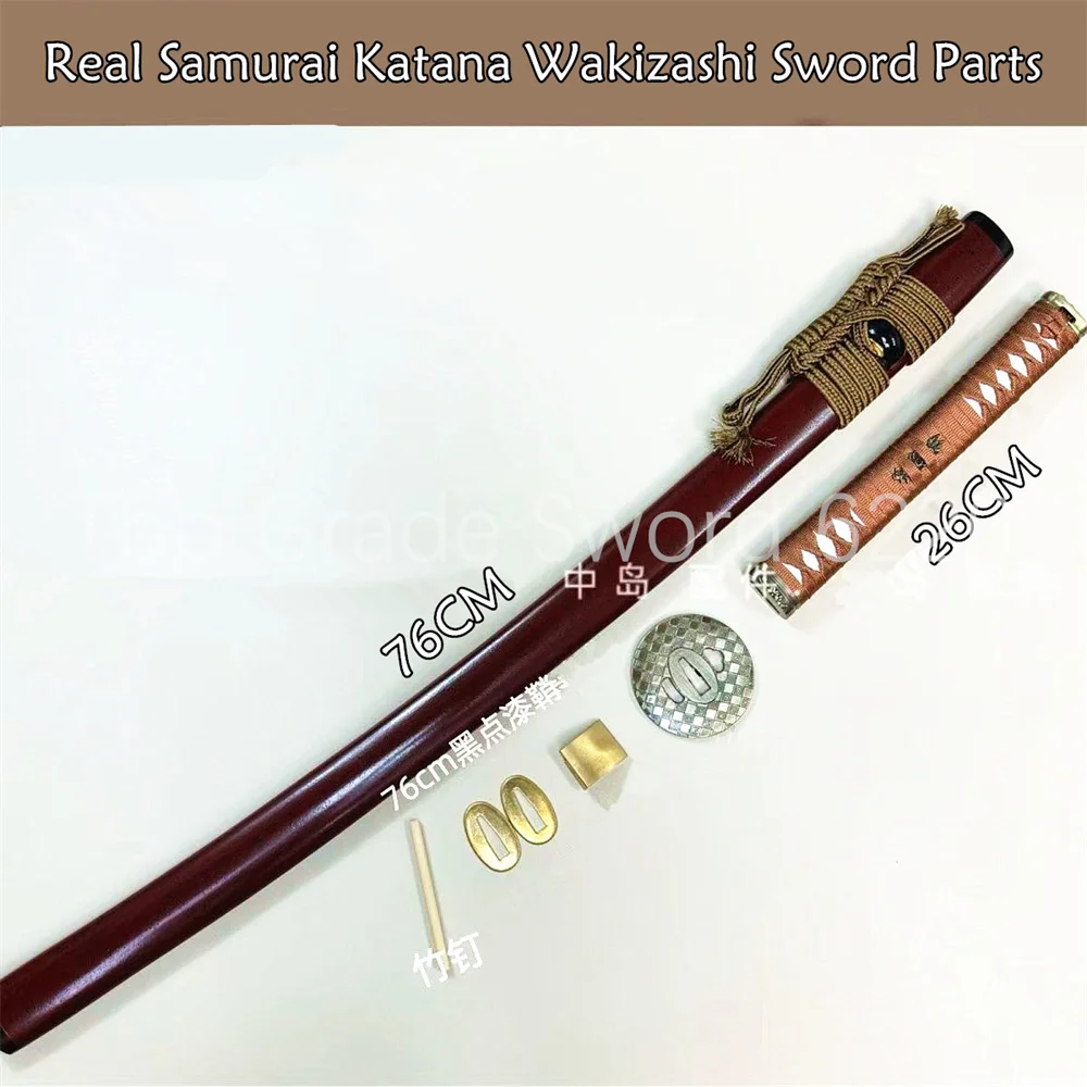 

A Set Good Battle Tsuka Handle Alloy Tsuba Handguard Habaki Seppa Hardwood Sheath For Real Samurai Katana Wakizashi Sword Parts