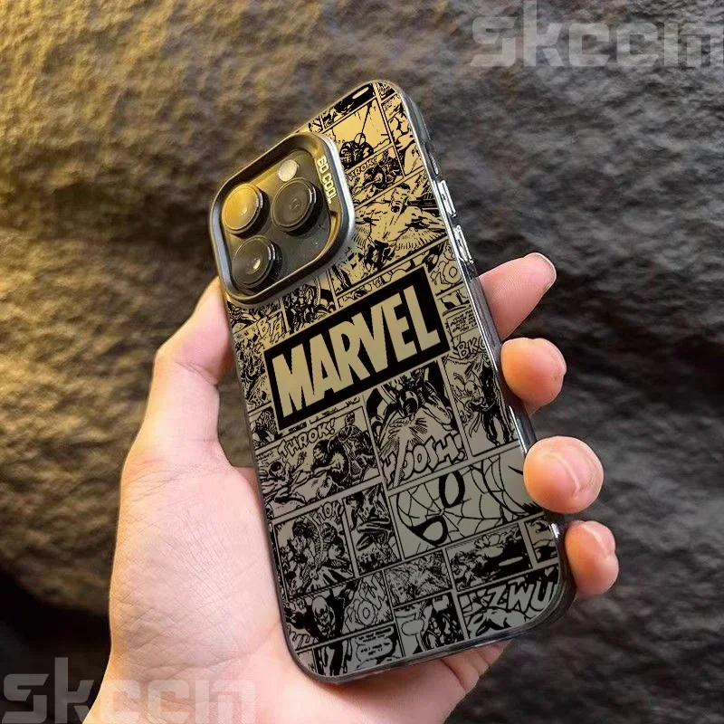 Custodia per telefono con logo Marvel per iPhone 16 Pro Max 14 15 11 12 13 7 8 Plus XR X XS Spiderman Ironman Custodia rigida IMD antiurto