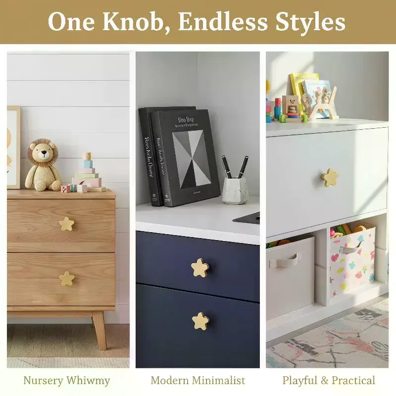 Pure Copper Five Pointed Star Pulls Cute Star Shape Cabinet Knobs for Children's Room Dresser Drawer Wardrobe Furniture