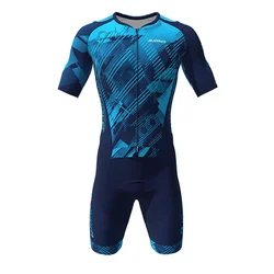 Pro Men's Cycling Skinsuit Summer Navy Turquoise Jumpsuit Short Sleeve Speedsuit Macaquinho Ciclismo Tri Suit Mtb Road Bike Sets