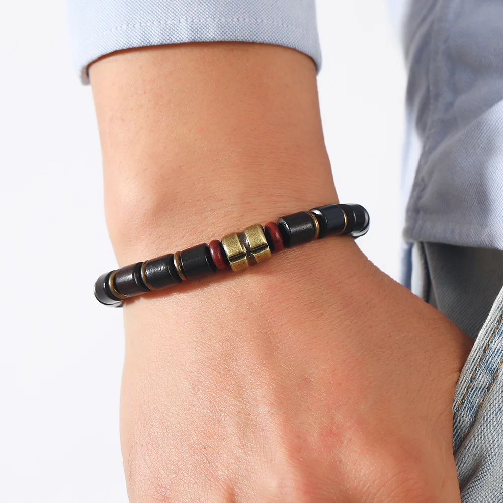 Personalized, fashionable, versatile men's handmade beaded retro black wooden bead bracelet bracelet bracelet accessories