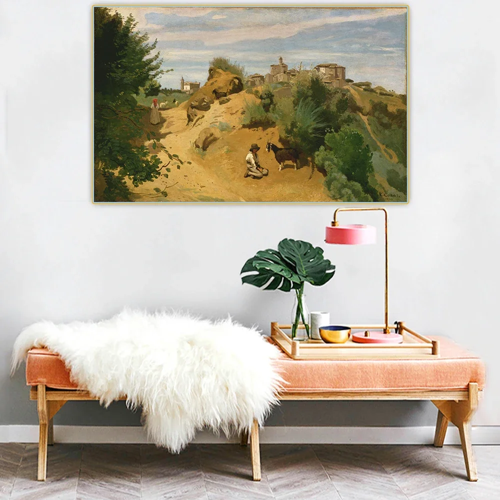 Citon Jean Baptiste Camille Corot《The Goatherd and The Goats》Canvas Oil painting Artwork Background Wall Decor Home Decoration