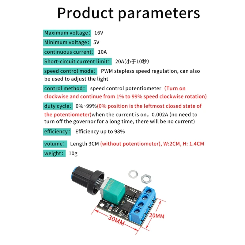 Imagem -06 - Ttkk-pwm dc Motor Velocidade Controller 10 Pcs 5v 16v 12v Velocidade Control Switch 10a Switch Função Led Escurecimento Módulo de Controle de Velocidade Hot